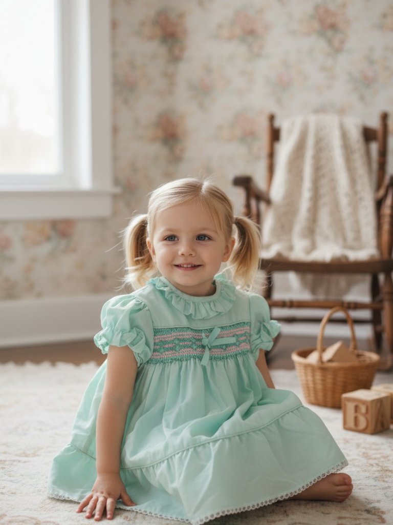 Vintage Smocked Mint Green Toddler Dress 2t Puff Sleeve Lace Cottagecore Easter